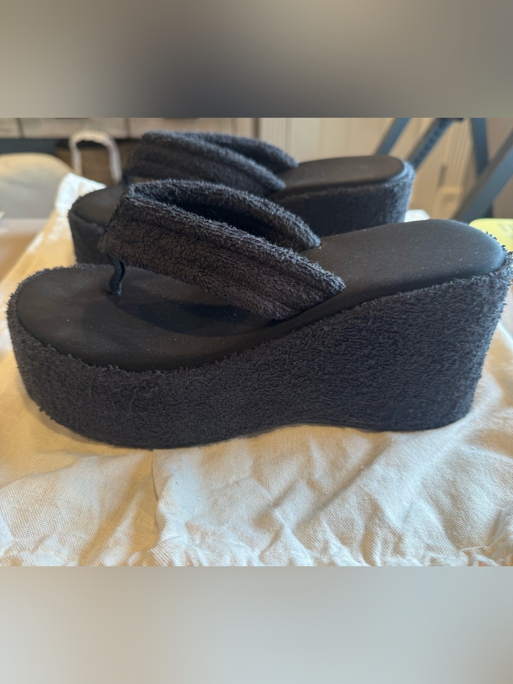 SKIMS Black Terry Platform Thong Sandals